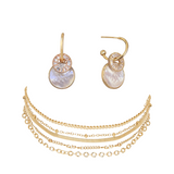 Coffret Éclat - Boucles Disque Nacre & Bracelet Multirangs Doré