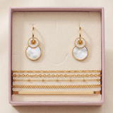 Coffret Éclat - Boucles Disque Nacre & Bracelet Multirangs Doré