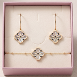 Coffret Fleur Nouvelle Or et nacre grise - boucle et bracelet