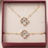 Coffret Fleur Nouvelle Or et nacre grise - collier et bracelet