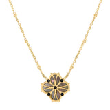 Collier trèfle nacre grise acier doré